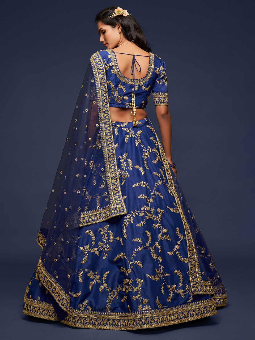 Blue Art Silk Embroidered Semi Stitched Lehenga Choli with Dupatta