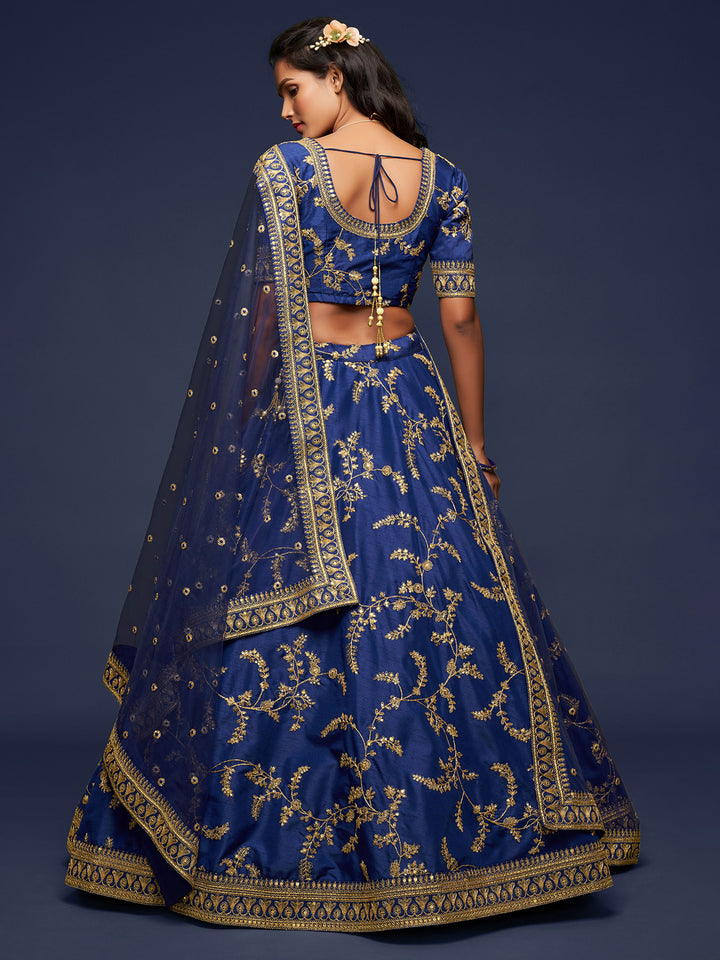 Blue Art Silk Embroidered Semi Stitched Lehenga Choli with Dupatta
