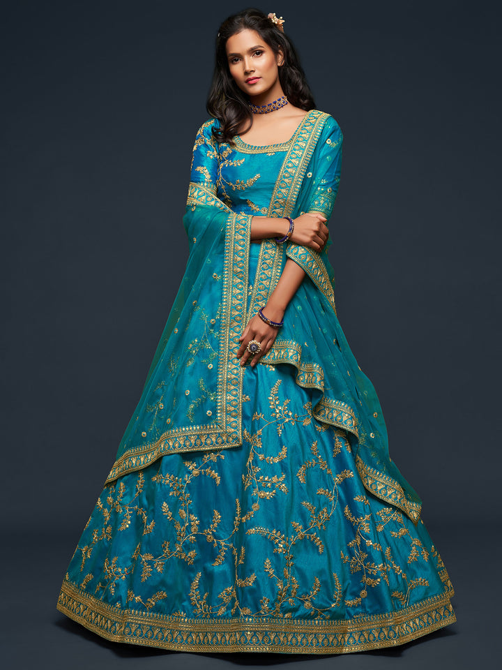 Blue Art Silk Embroidered Semi Stitched Lehenga Choli with Dupatta