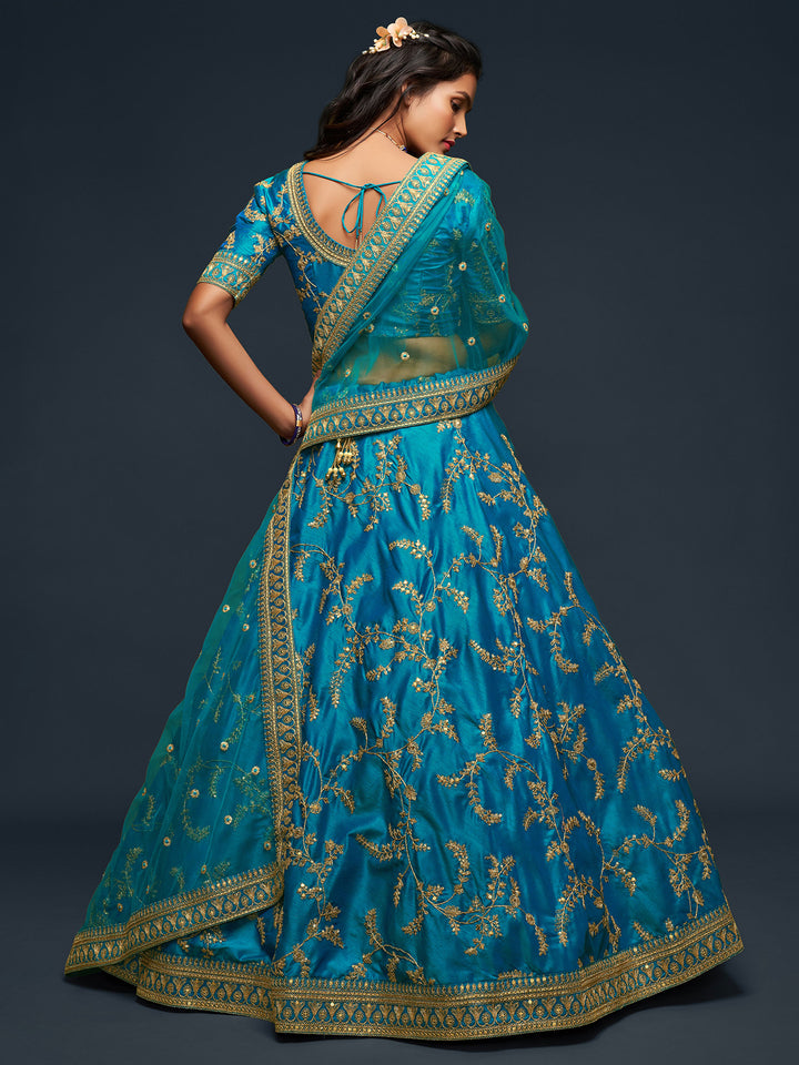 Blue Art Silk Embroidered Semi Stitched Lehenga Choli with Dupatta