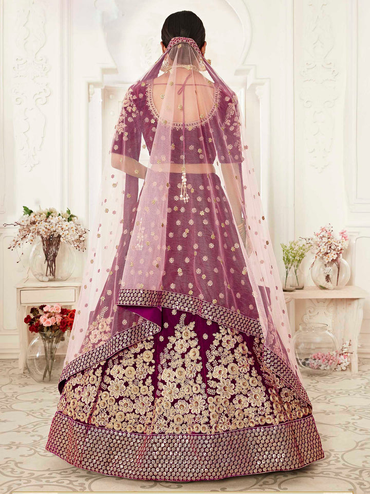Wine Velvet Embroidered Semi Stitched Lehenga Choli with Dupatta