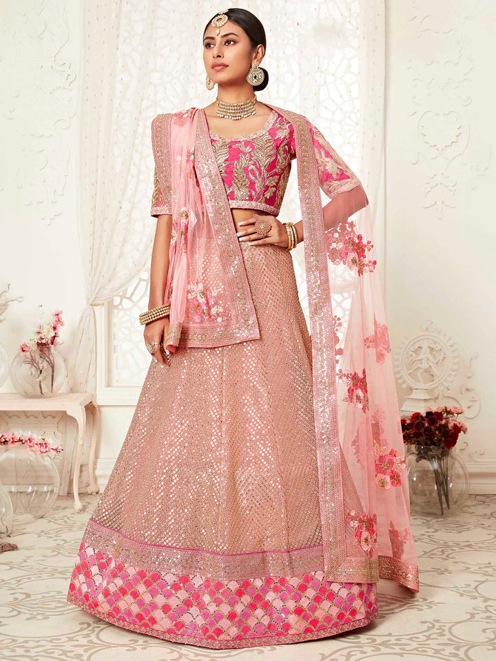 Pink Art Silk Embroidered Semi Stitched Lehenga Choli with Dupatta