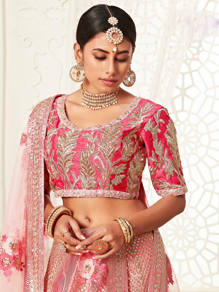 Pink Art Silk Embroidered Semi Stitched Lehenga Choli with Dupatta