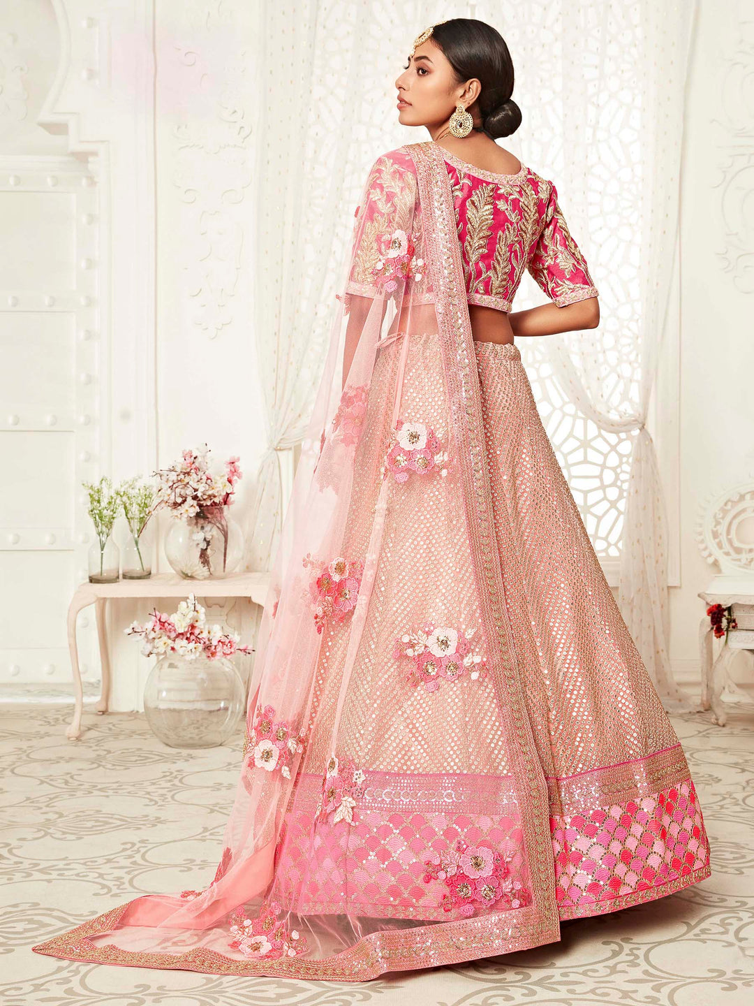 Pink Art Silk Embroidered Semi Stitched Lehenga Choli with Dupatta