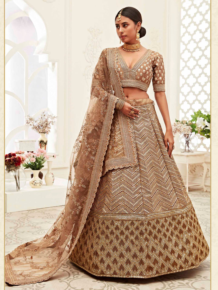 Beige Art Silk Embroidered Semi Stitched Lehenga Choli with Dupatta