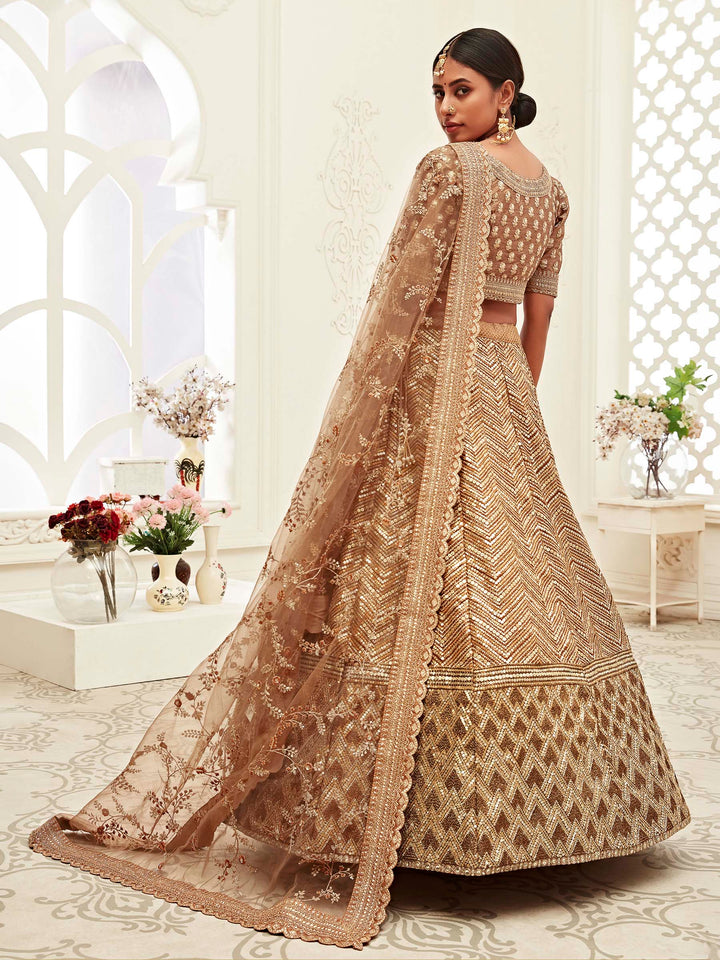 Beige Art Silk Embroidered Semi Stitched Lehenga Choli with Dupatta