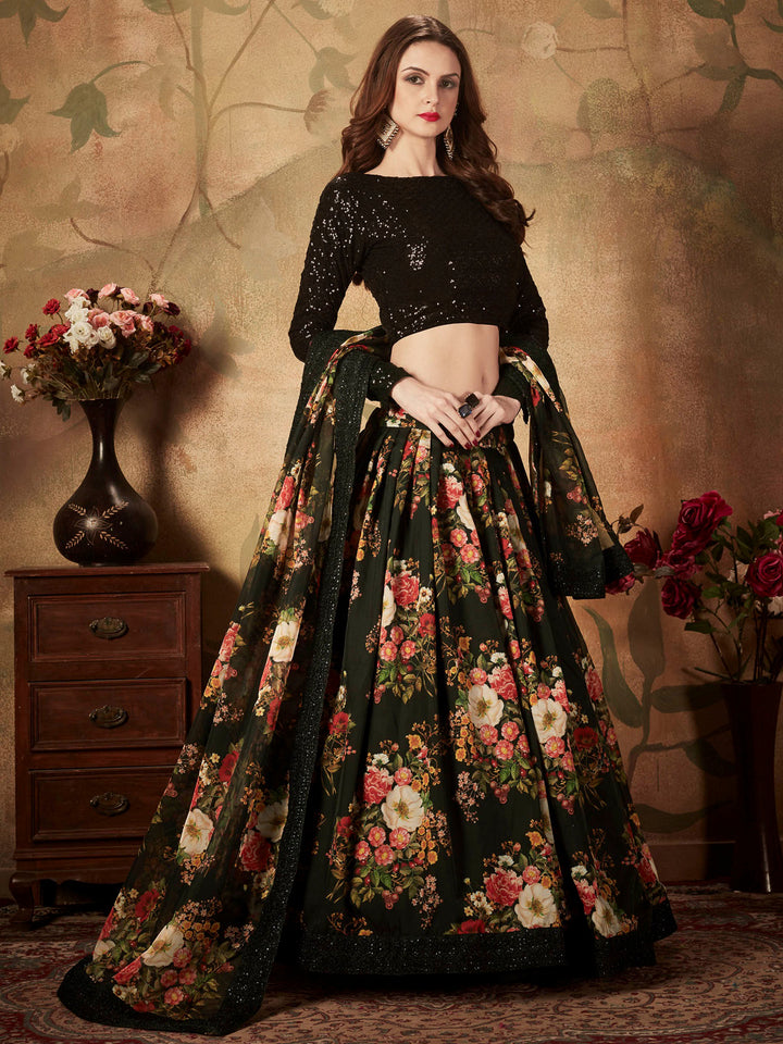 Black Georgette Embroidered Semi Stitched Lehenga Choli with Dupatta