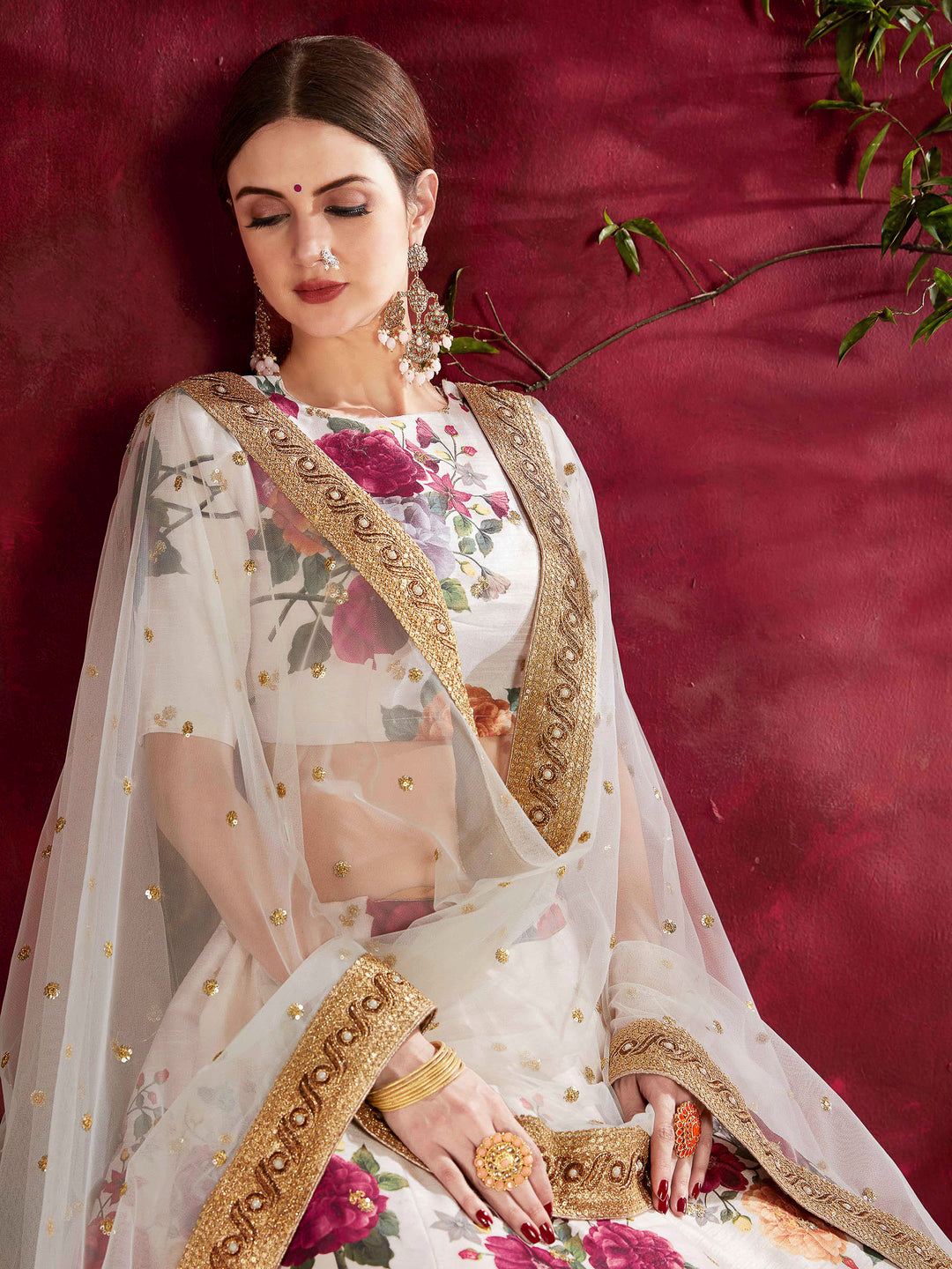 Off-White Art Silk Embroidered Semi Stitched Lehenga Choli with Dupatta