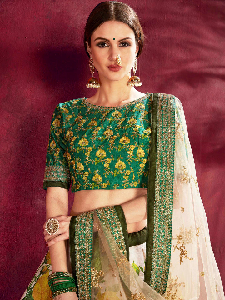 Green Art Silk Embroidered Semi Stitched Lehenga Choli with Dupatta