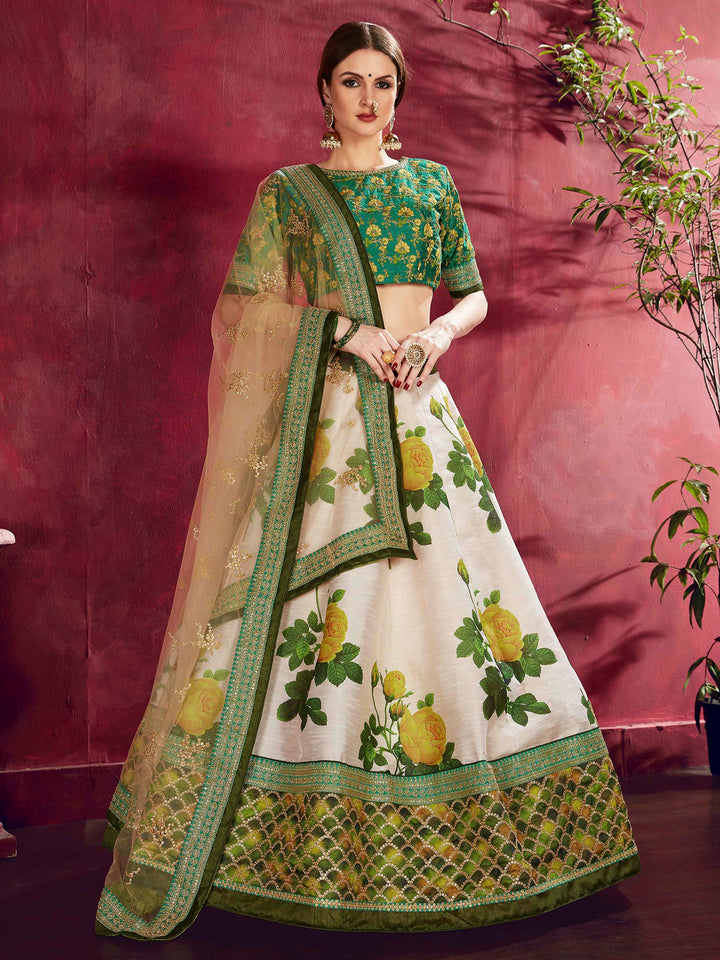 Green Art Silk Embroidered Semi Stitched Lehenga Choli with Dupatta