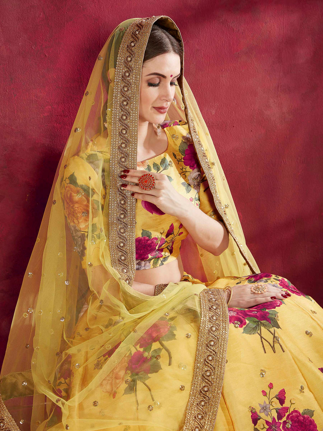 Yellow Art Silk Embroidered Semi Stitched Lehenga Choli with Dupatta