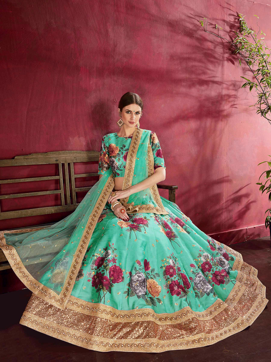 Green Art Silk Embroidered Semi Stitched Lehenga Choli with Dupatta