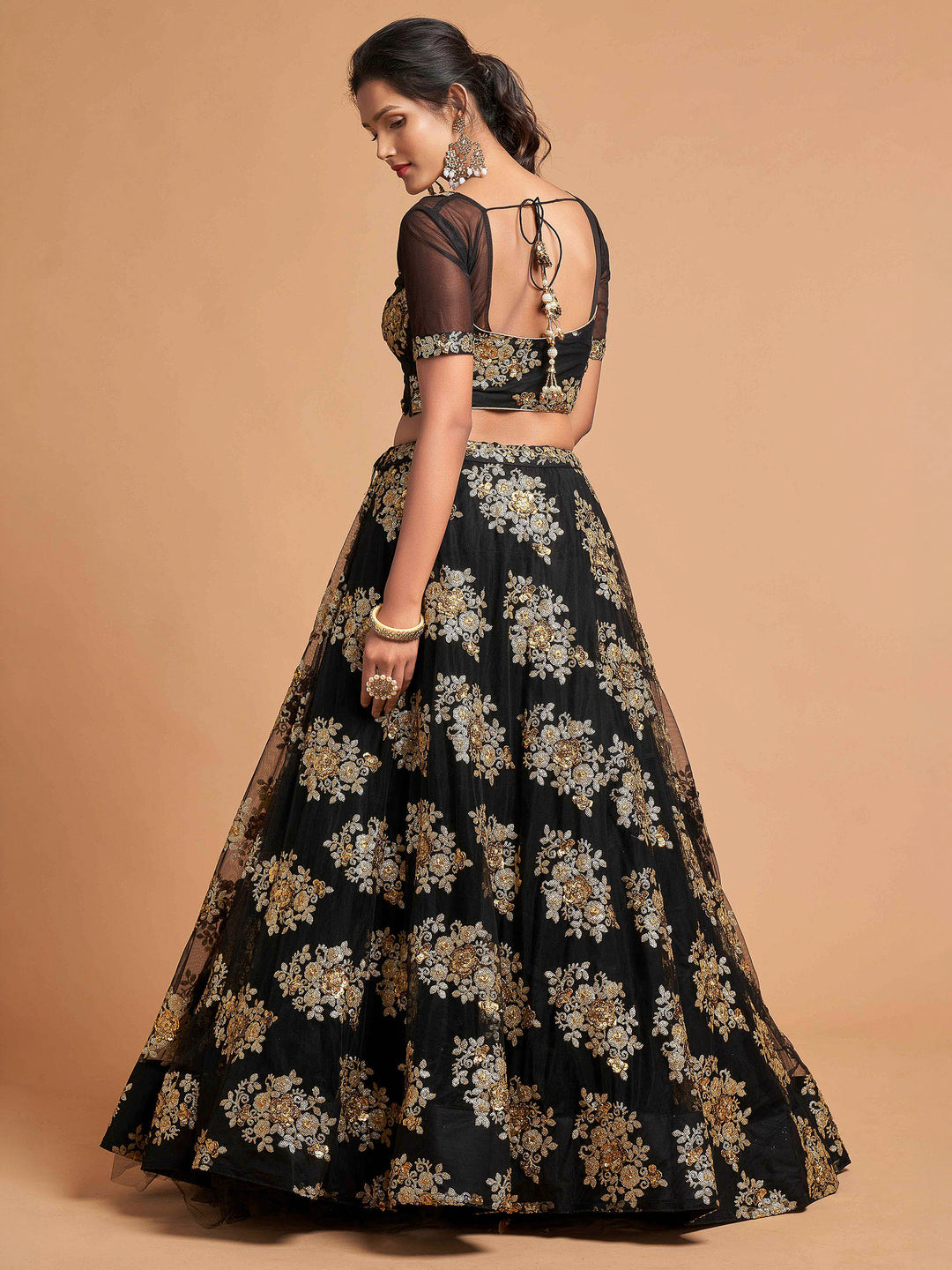 Black Art Silk Embroidered Semi Stitched Lehenga Choli with Dupatta