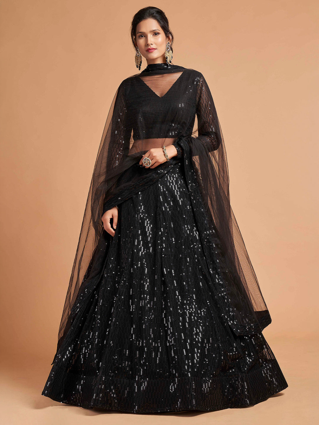 Black Art Silk Embroidered Semi Stitched Lehenga Choli with Dupatta