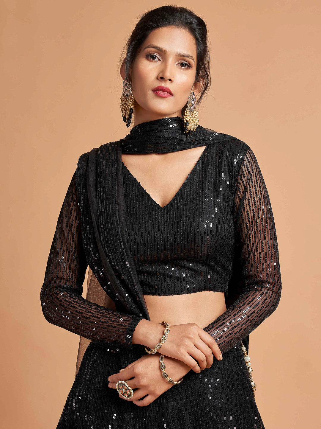 Black Art Silk Embroidered Semi Stitched Lehenga Choli with Dupatta