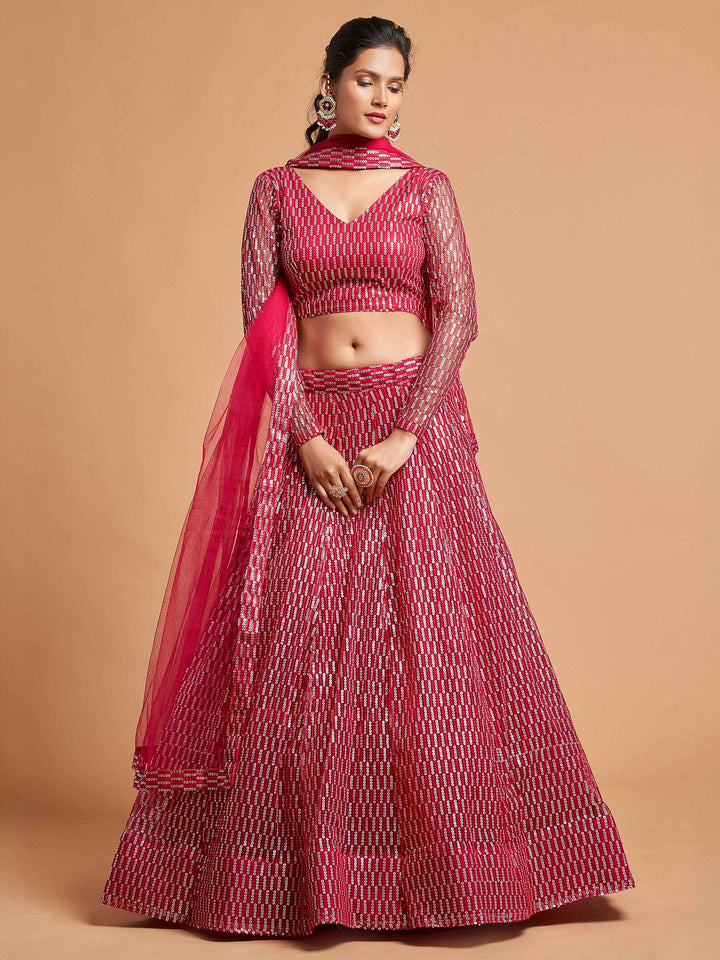 Pink Art Silk Embroidered Semi Stitched Lehenga Choli with Dupatta