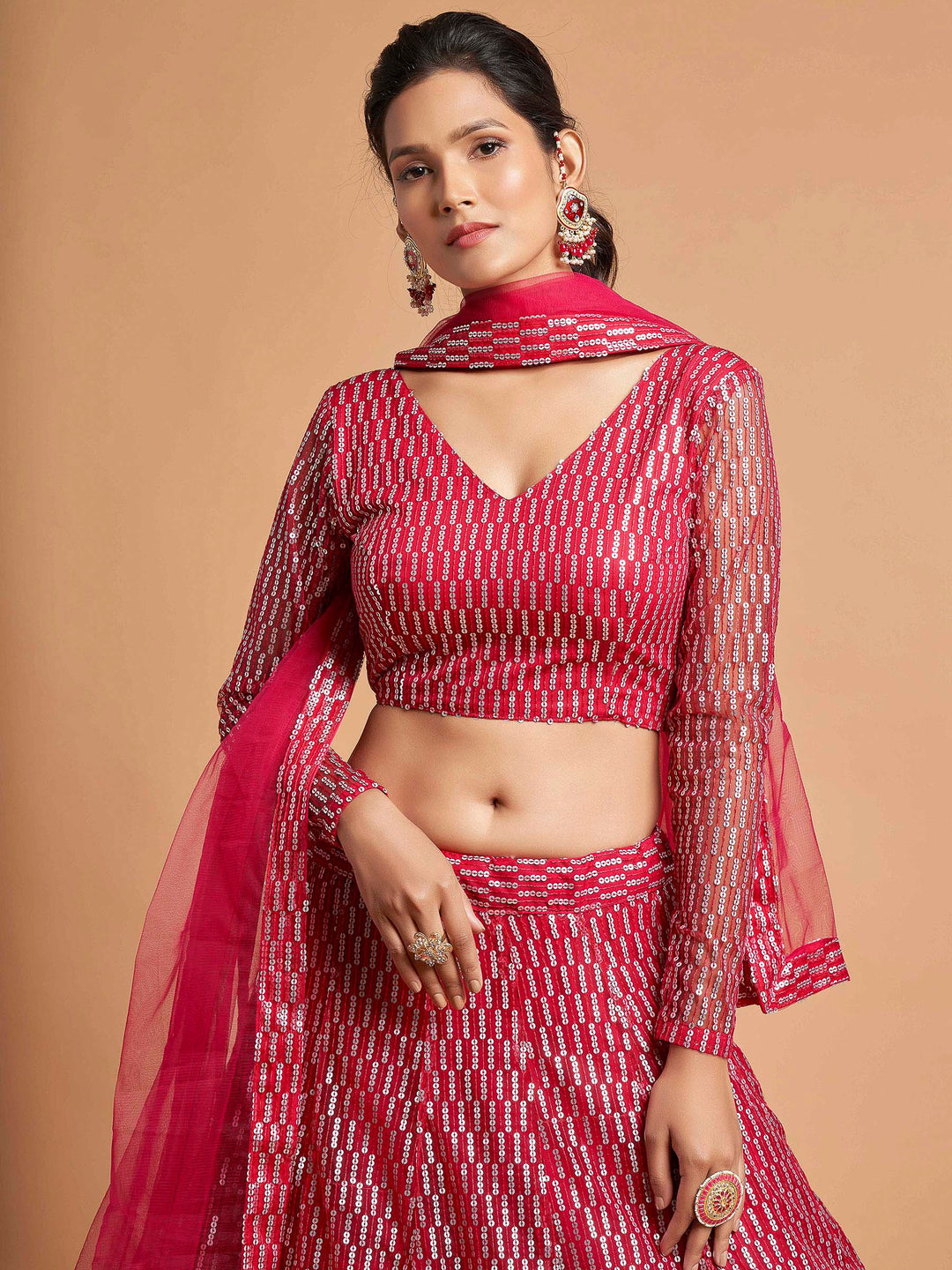 Pink Art Silk Embroidered Semi Stitched Lehenga Choli with Dupatta