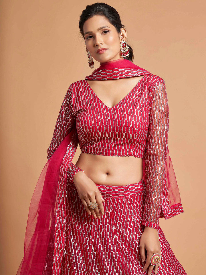 Pink Art Silk Embroidered Semi Stitched Lehenga Choli with Dupatta
