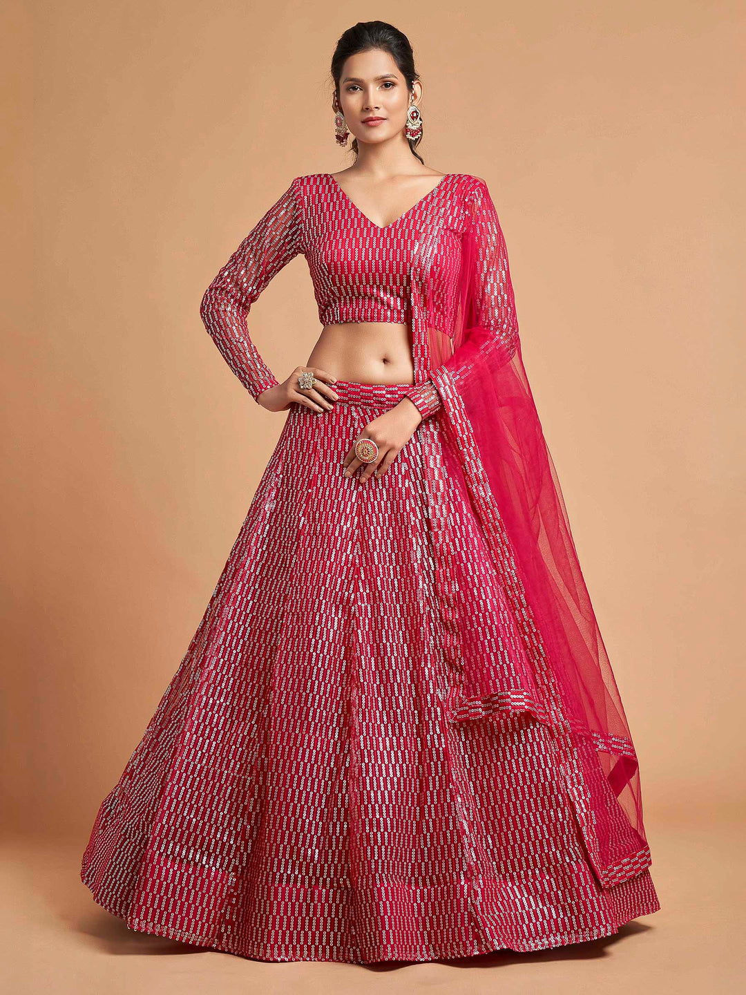 Pink Art Silk Embroidered Semi Stitched Lehenga Choli with Dupatta