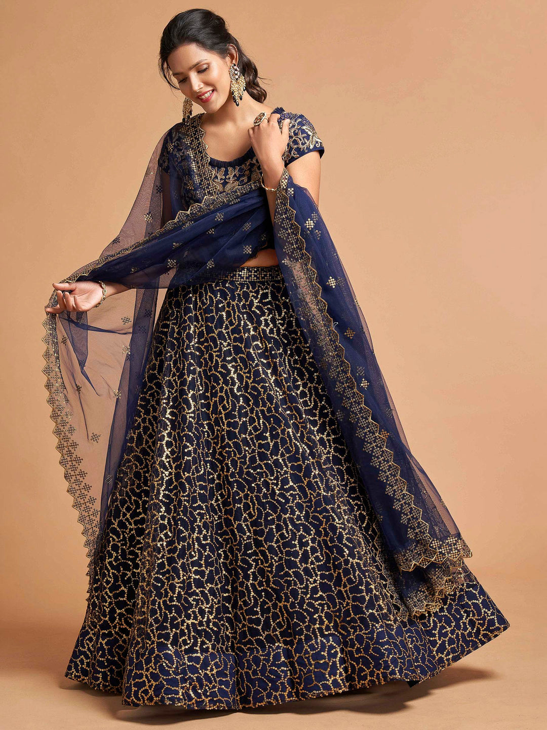 Blue Art Silk Embroidered Semi Stitched Lehenga Choli with Dupatta