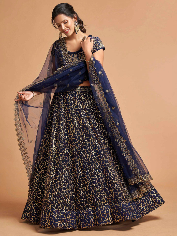 Blue Art Silk Embroidered Semi Stitched Lehenga Choli with Dupatta