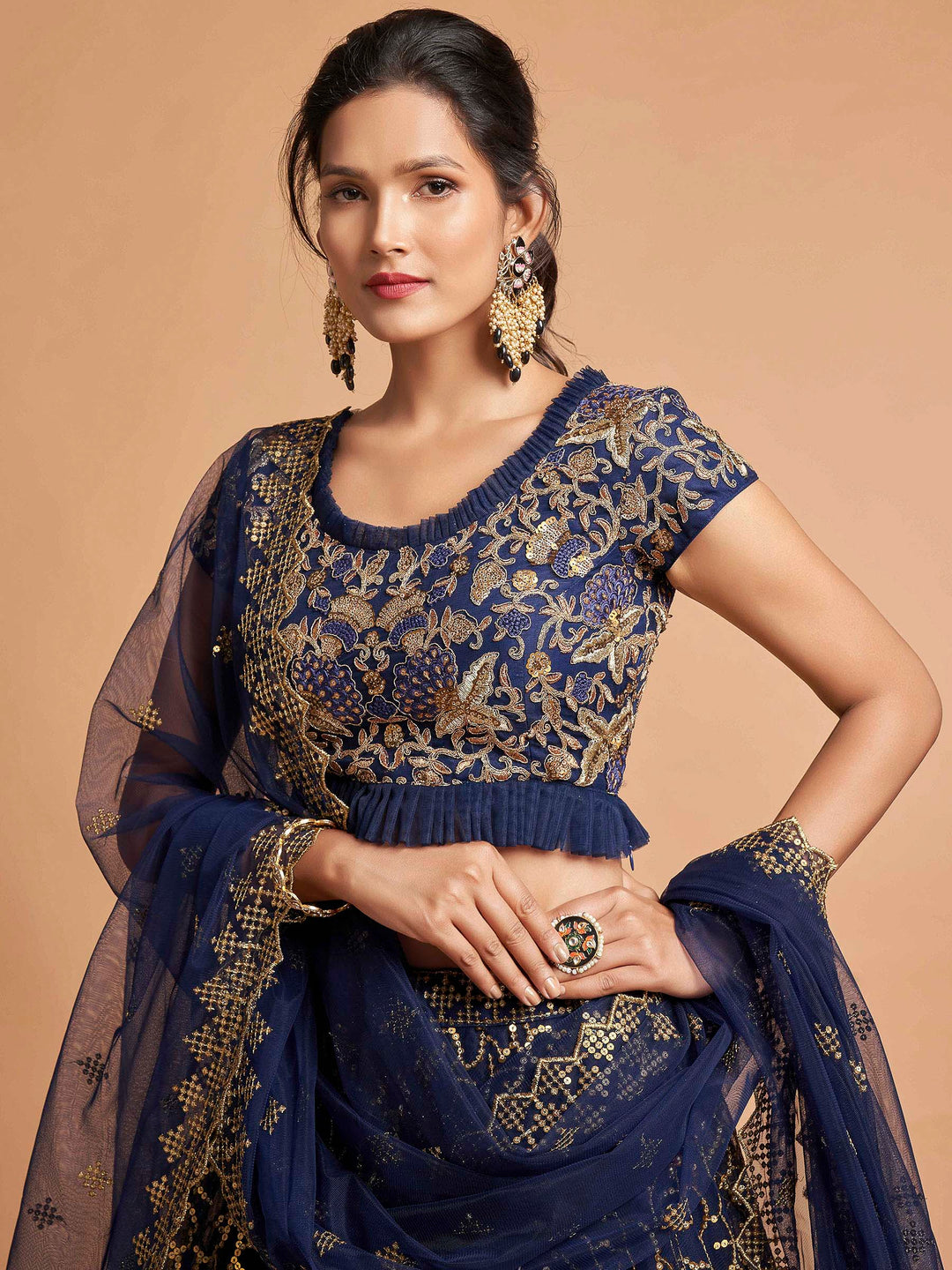 Blue Art Silk Embroidered Semi Stitched Lehenga Choli with Dupatta