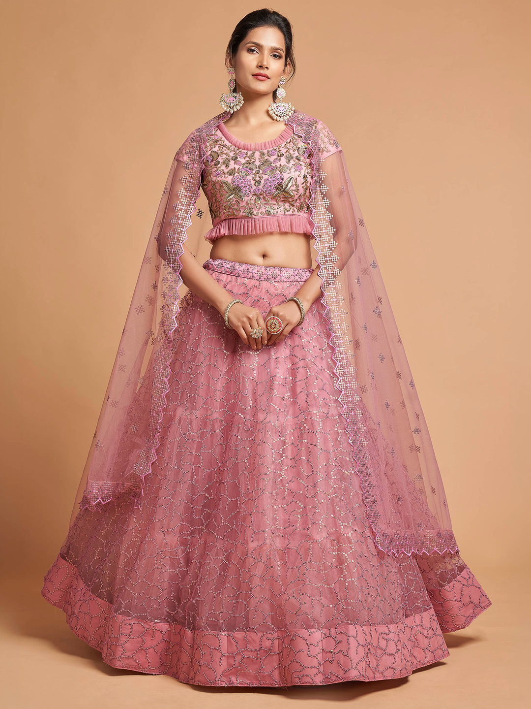Pink Art Silk Embroidered Semi Stitched Lehenga Choli with Dupatta