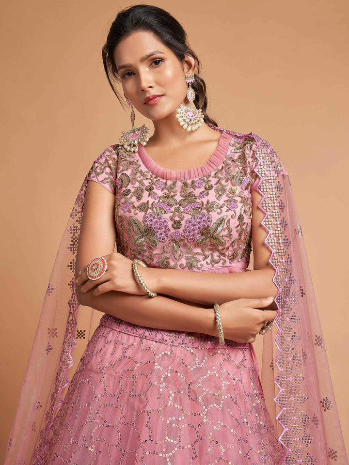 Pink Art Silk Embroidered Semi Stitched Lehenga Choli with Dupatta
