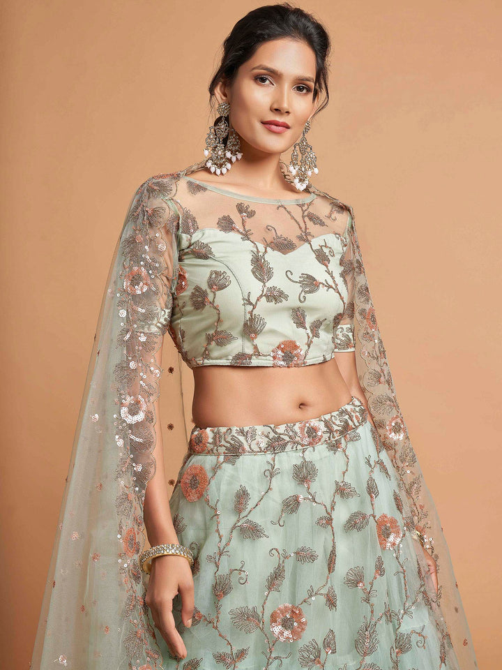 Blue Art Silk Embroidered Semi Stitched Lehenga Choli with Dupatta