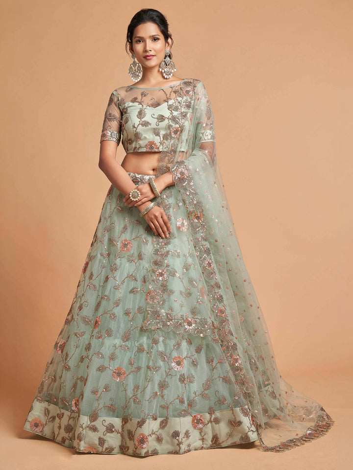 Blue Art Silk Embroidered Semi Stitched Lehenga Choli with Dupatta
