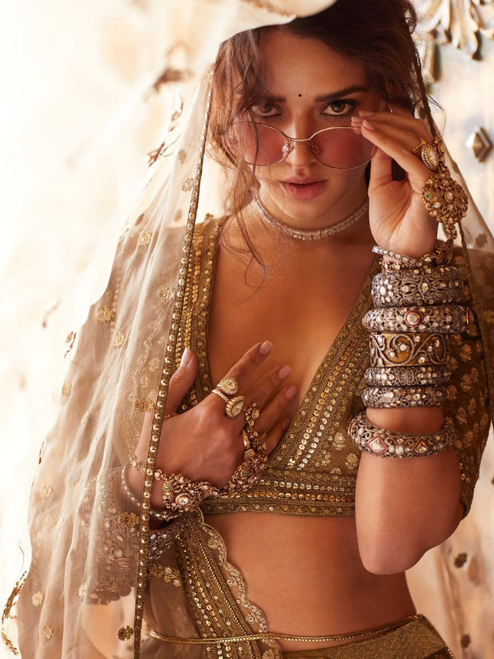 Golden-Beige Art Silk Embroidered Semi Stitched Lehenga Choli with Dupatta