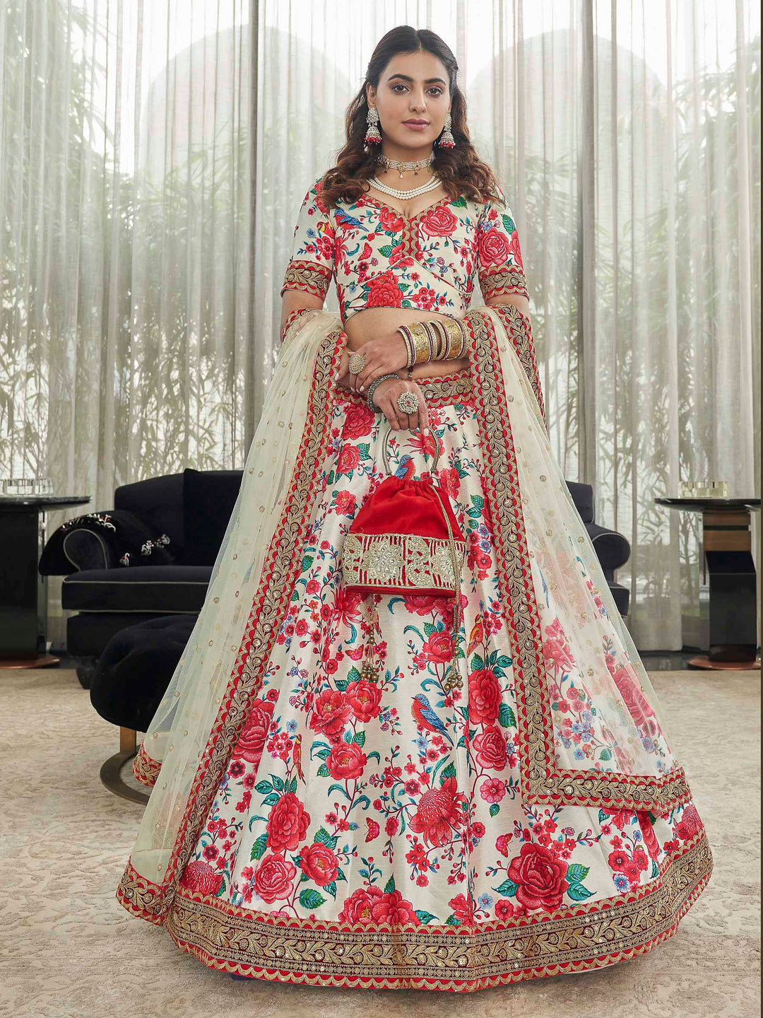 Multi-Colored Art Silk Embroidered Semi Stitched Lehenga Choli with Dupatta