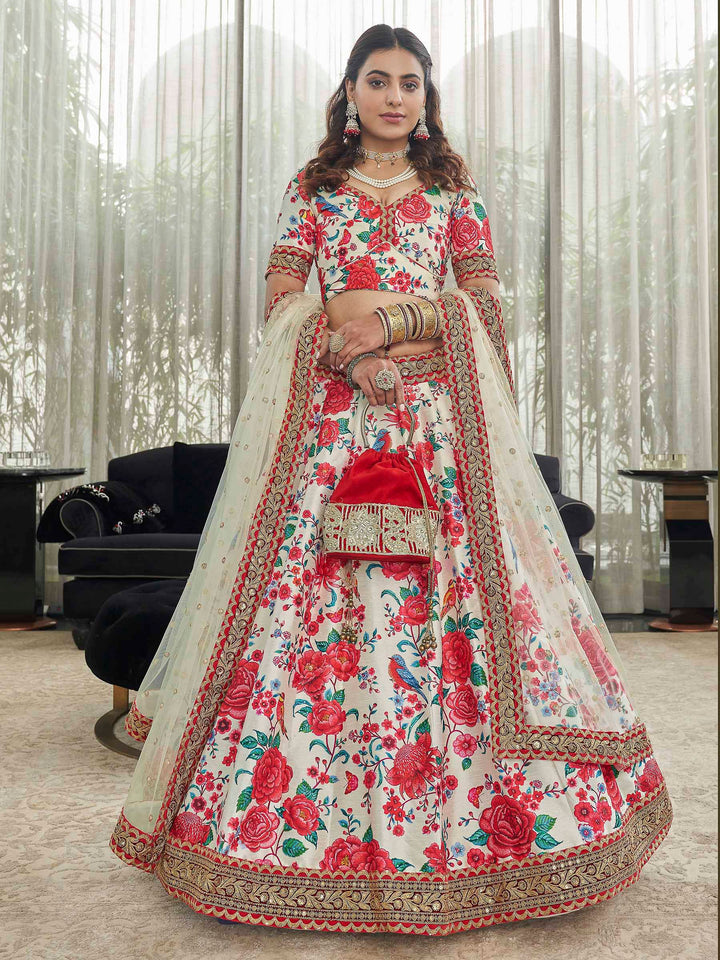 Multi-Colored Art Silk Embroidered Semi Stitched Lehenga Choli with Dupatta