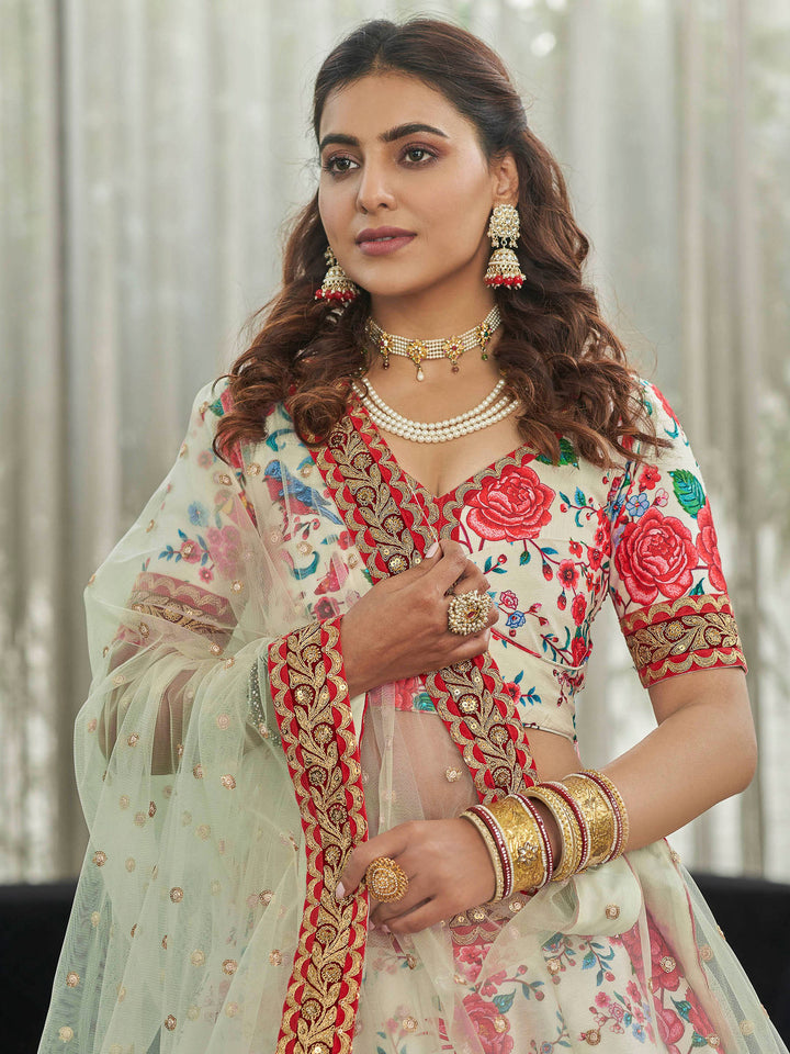 Multi-Colored Art Silk Embroidered Semi Stitched Lehenga Choli with Dupatta