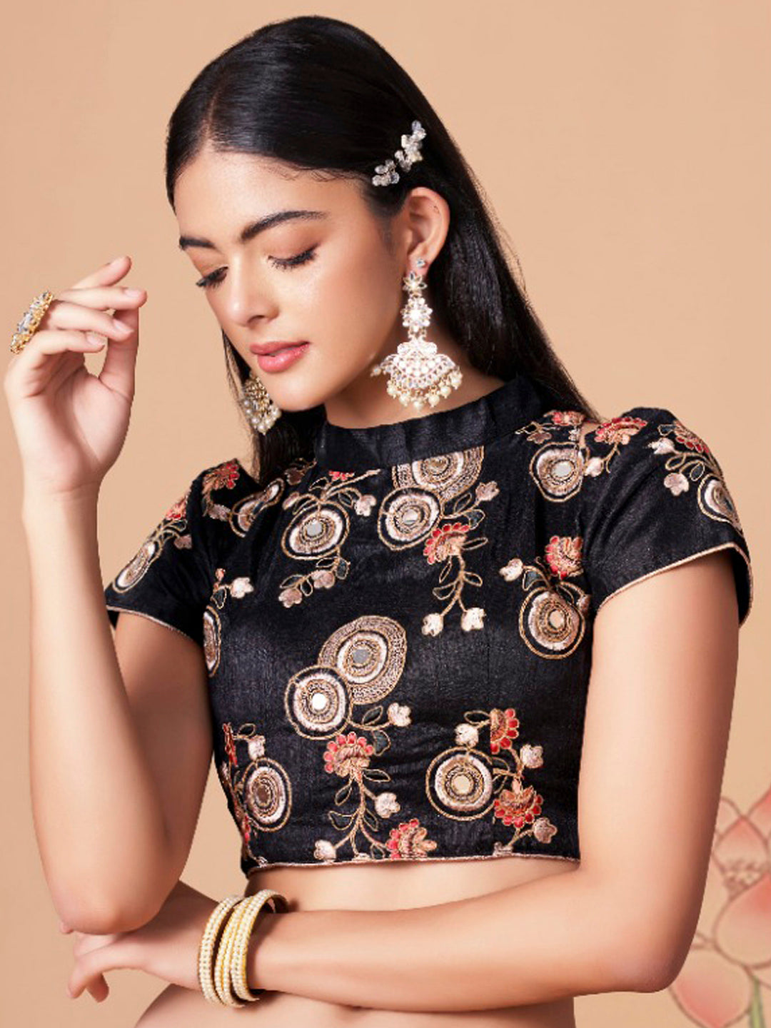 Black-Mustard Art Silk Embroidered Semi Stitched Lehenga Choli with Dupatta