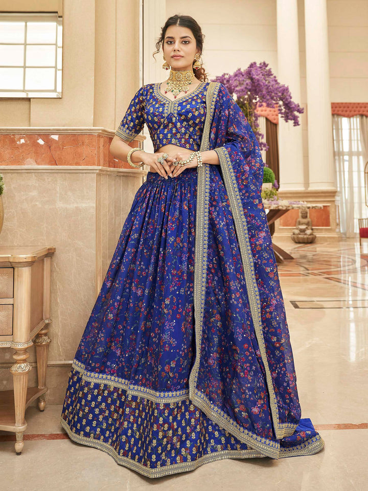 Blue Art Silk Embroidered Semi Stitched Lehenga Choli with Dupatta