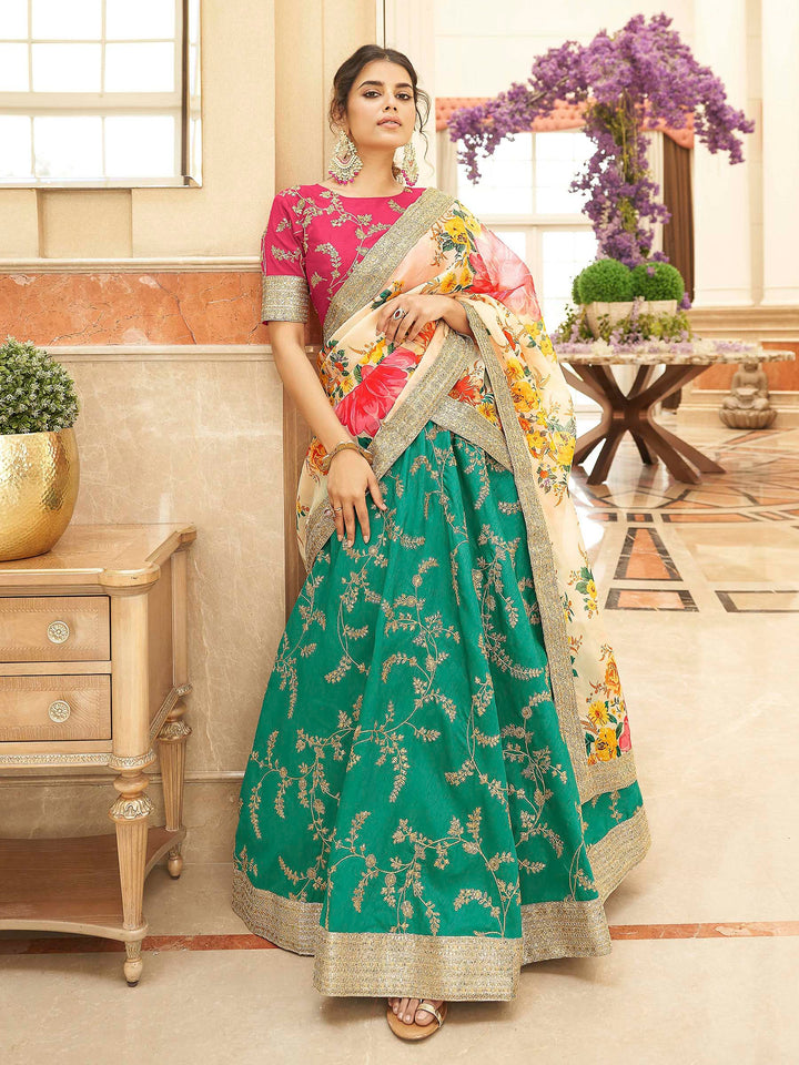 Pink-Multi Art Silk Embroidered Semi Stitched Lehenga Choli with Dupatta