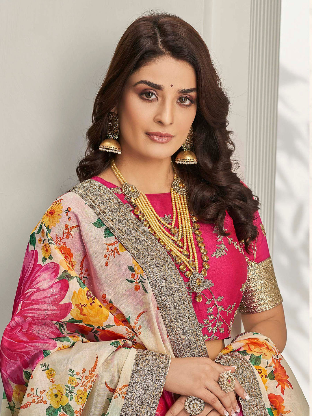 Pink-Multi Art Silk Embroidered Semi Stitched Lehenga Choli with Dupatta