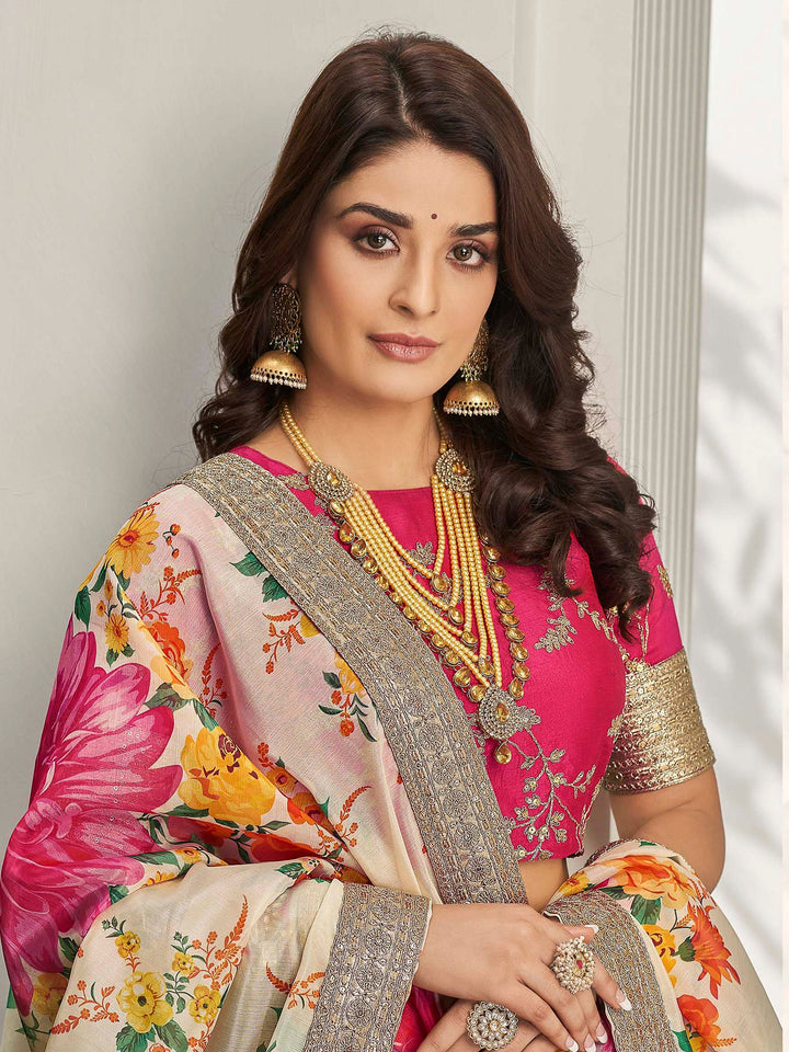 Pink-Multi Art Silk Embroidered Semi Stitched Lehenga Choli with Dupatta