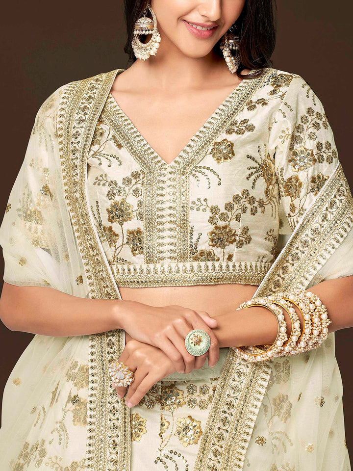 White Art Silk Embroidered Semi Stitched Lehenga Choli with Dupatta