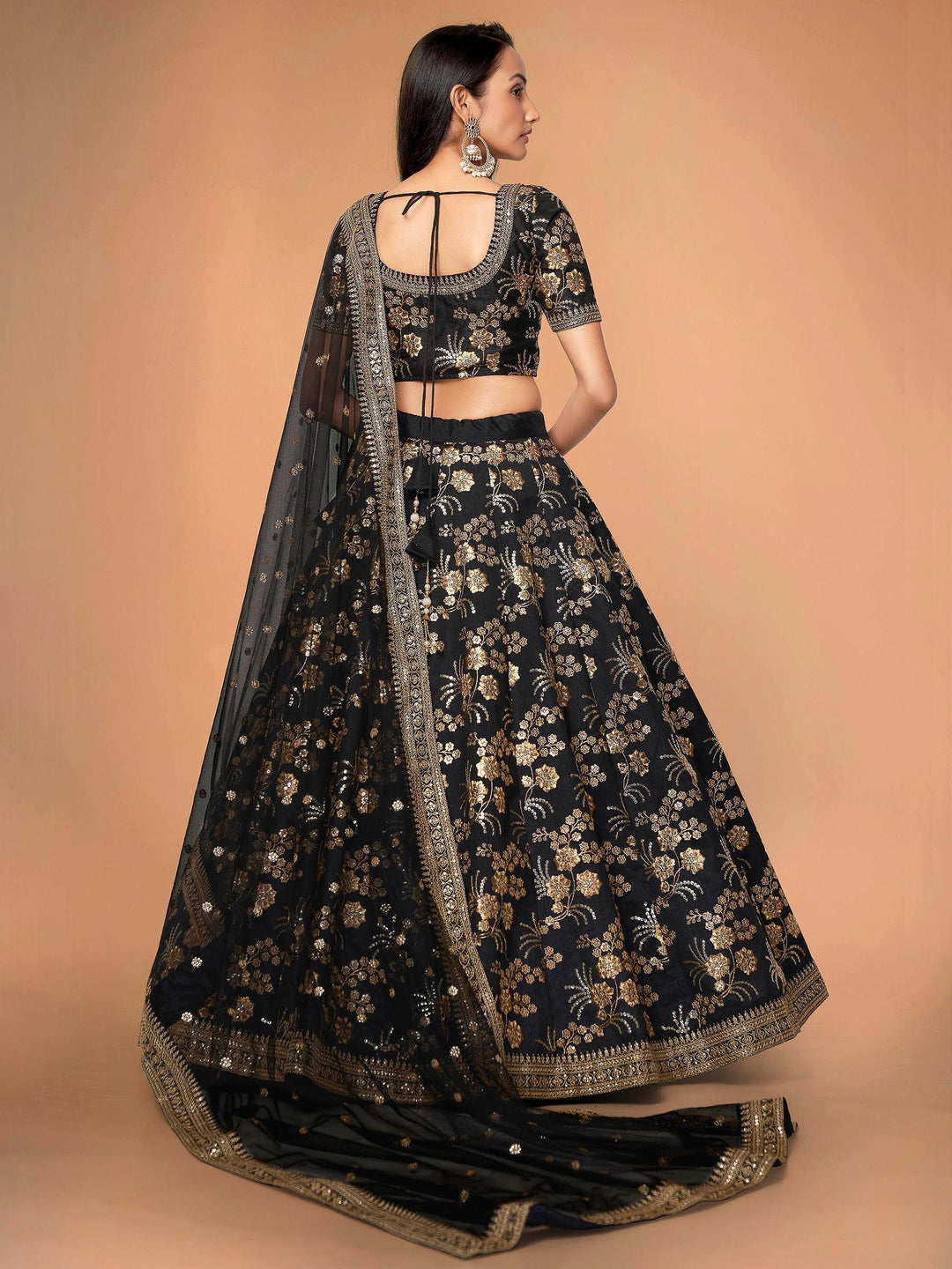 Black Art Silk Embroidered Semi Stitched Lehenga Choli with Dupatta
