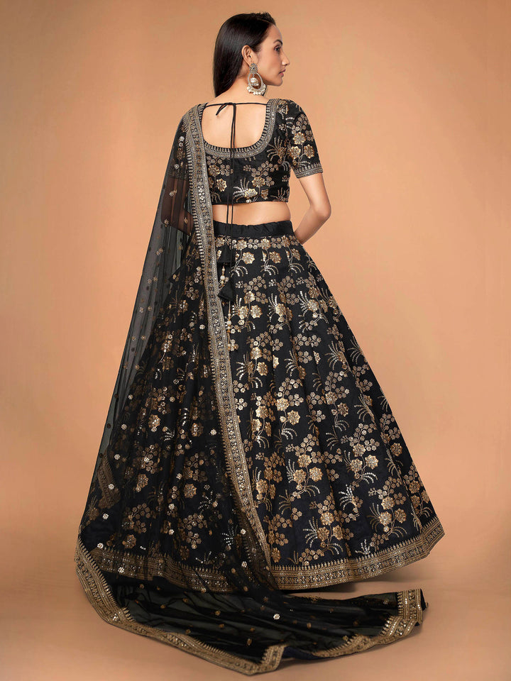 Black Art Silk Embroidered Semi Stitched Lehenga Choli with Dupatta