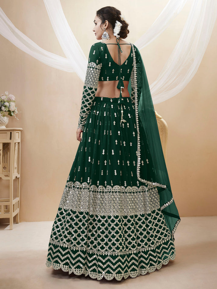 Green Georgette Embroidered Semi Stitched Lehenga Choli with Dupatta