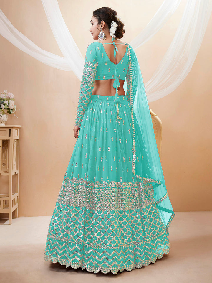 Blue Georgette Embroidered Semi Stitched Lehenga Choli with Dupatta