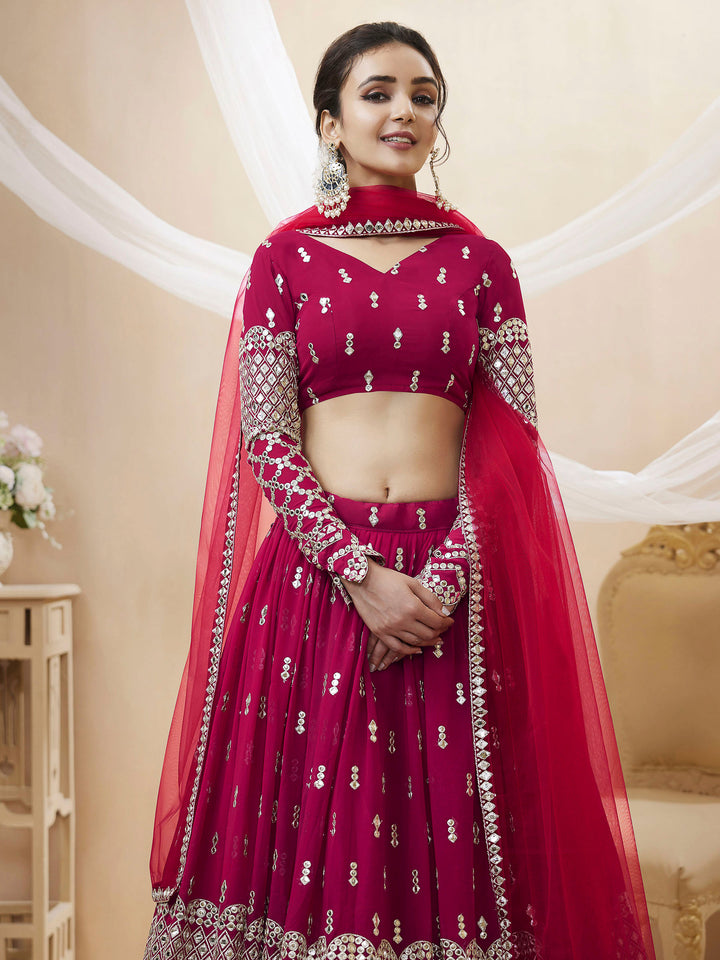 Pink Georgette Embroidered Semi Stitched Lehenga Choli with Dupatta
