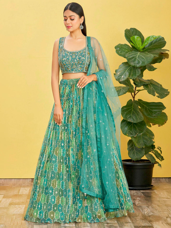 Teal-Green Art Silk Embroidered Semi Stitched Lehenga Choli with Dupatta