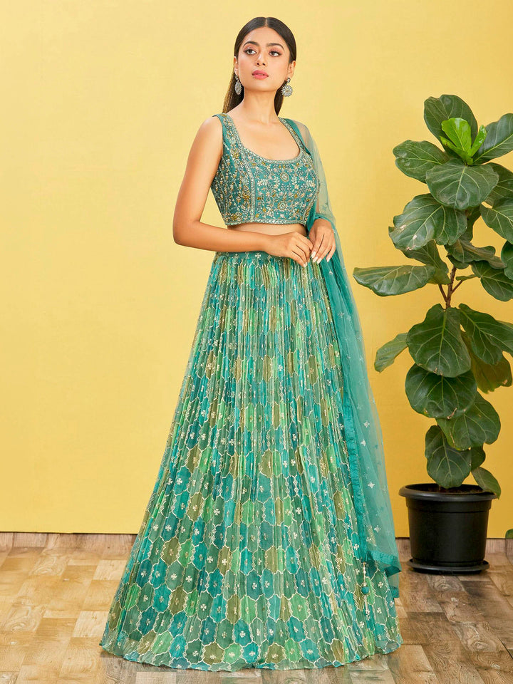 Teal-Green Art Silk Embroidered Semi Stitched Lehenga Choli with Dupatta