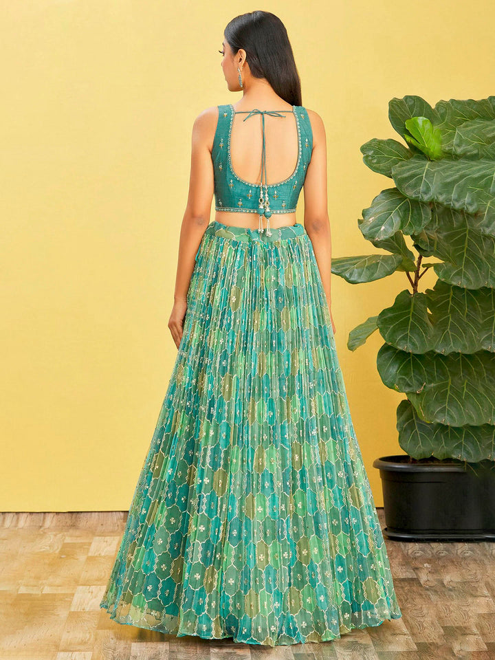 Teal-Green Art Silk Embroidered Semi Stitched Lehenga Choli with Dupatta