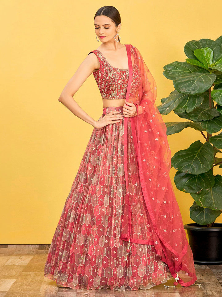 Brown Art Silk Embroidered Semi Stitched Lehenga Choli with Dupatta