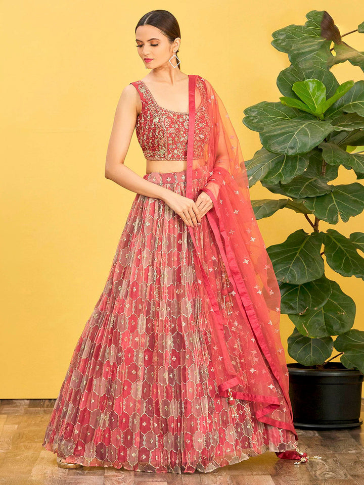 Brown Art Silk Embroidered Semi Stitched Lehenga Choli with Dupatta